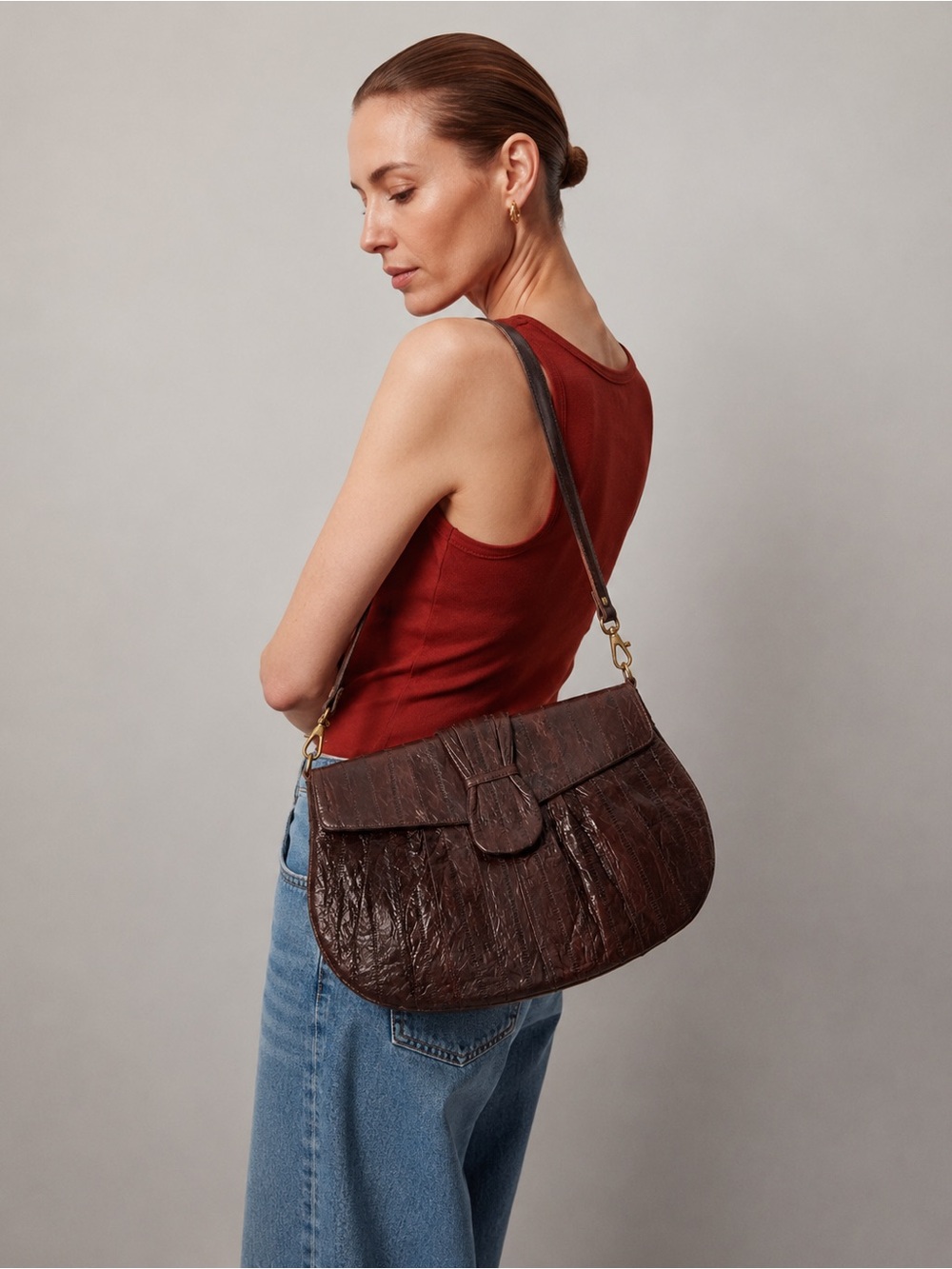 VINTAGE EEL SKIN CHOCOLATE BROWN BAG